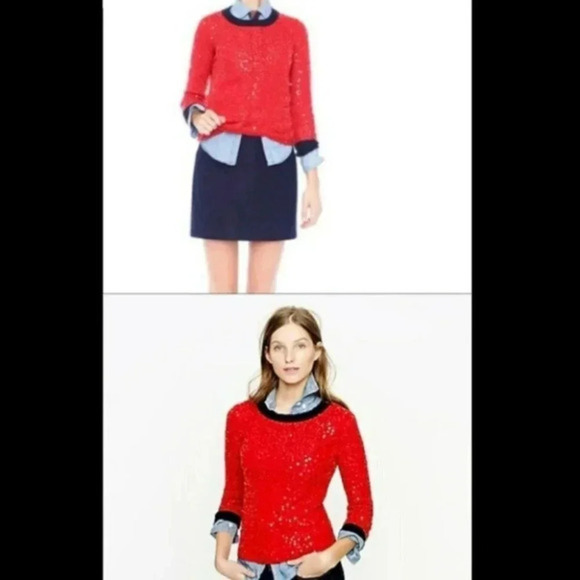 Crew XS red/blue sequins wool/mohair/acrylic blend crew neck‎ sweater - Picture 3 of 8